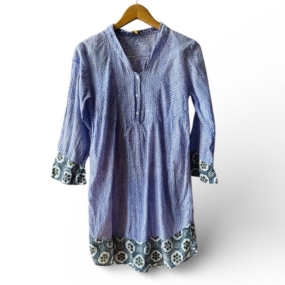 Roberta Roller Rabbit Mini Dress Sz M  Boho Purple White Geometric Print V-neck‎